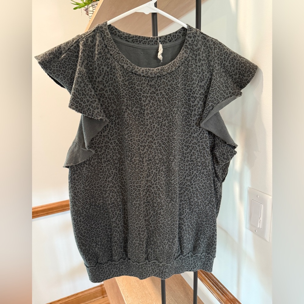 T.La Sage Leopard Ruffle Sleeve Blouse